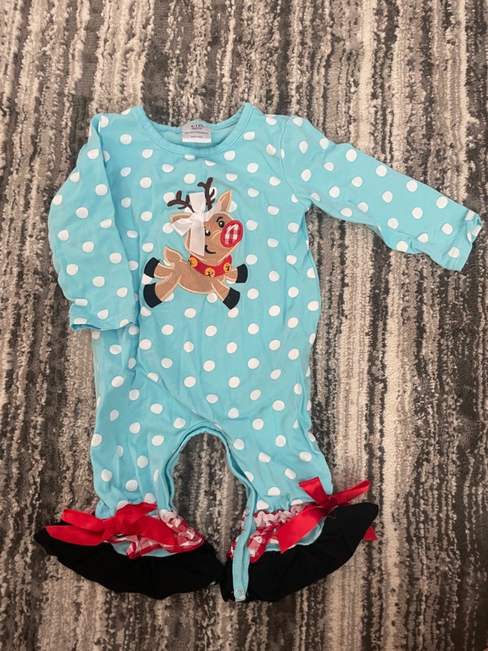Kids Polka Dot Reindeer One-Piece Romper - Light Blue